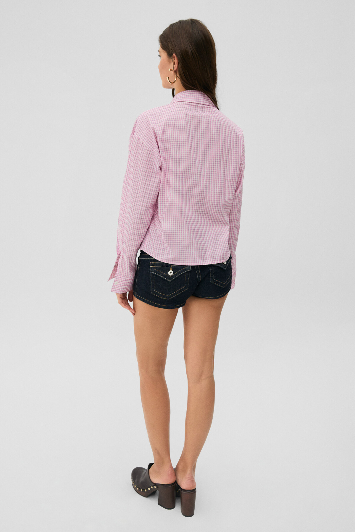 GRIMELANGE MEDEA Kadın Slim Fit %100 Organik Pamuklu Kahverengi Çizgili Slim Fit Pembe Çizgili Gömlek görsel 5
