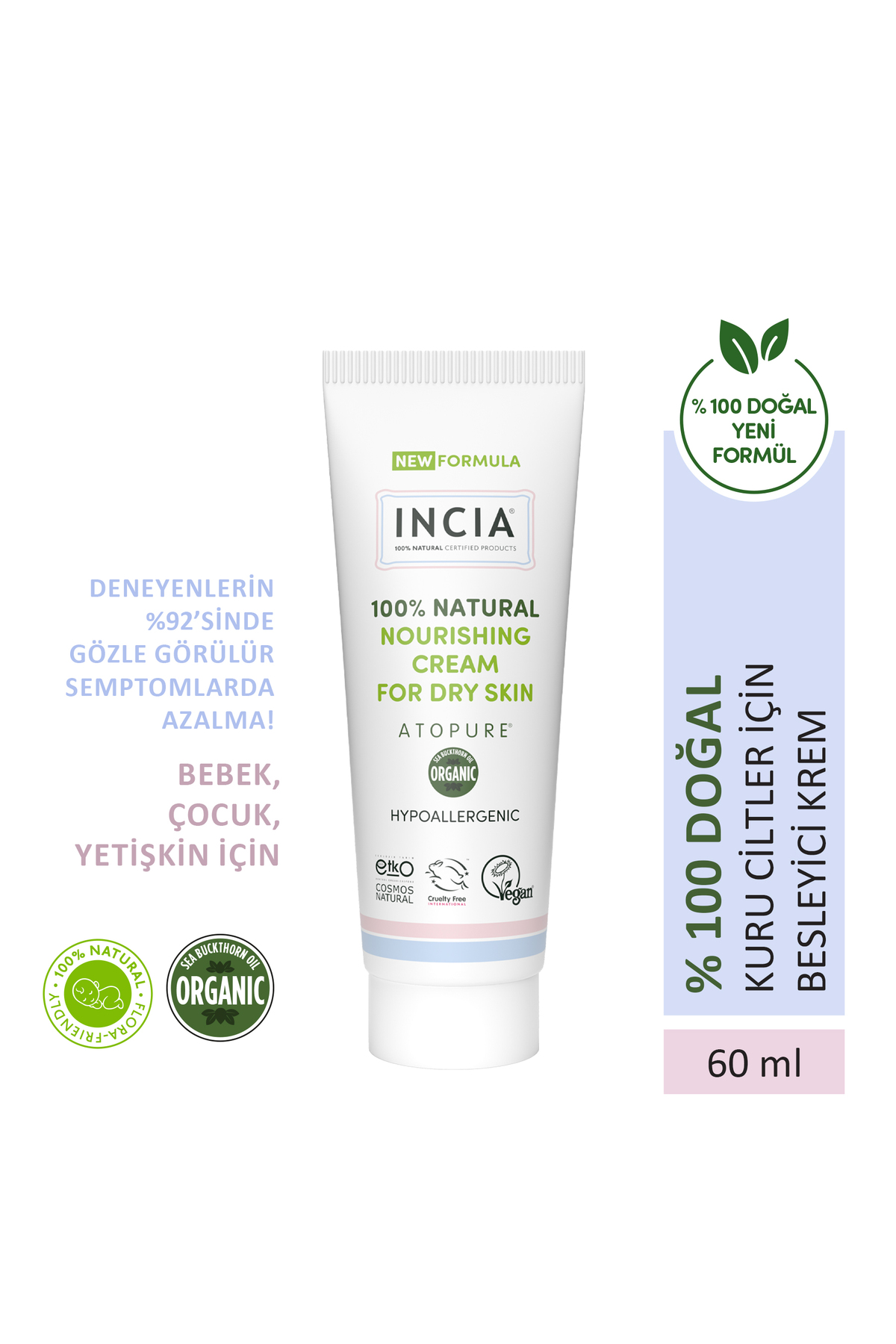 INCIA ATOPURE ® %100 Doğal Atopiğe Eğilimli Ciltler İçin Krem Kuru Ciltler İçin Yalancı İğde Yağı 60 ml - Fiyatı, Yorumları