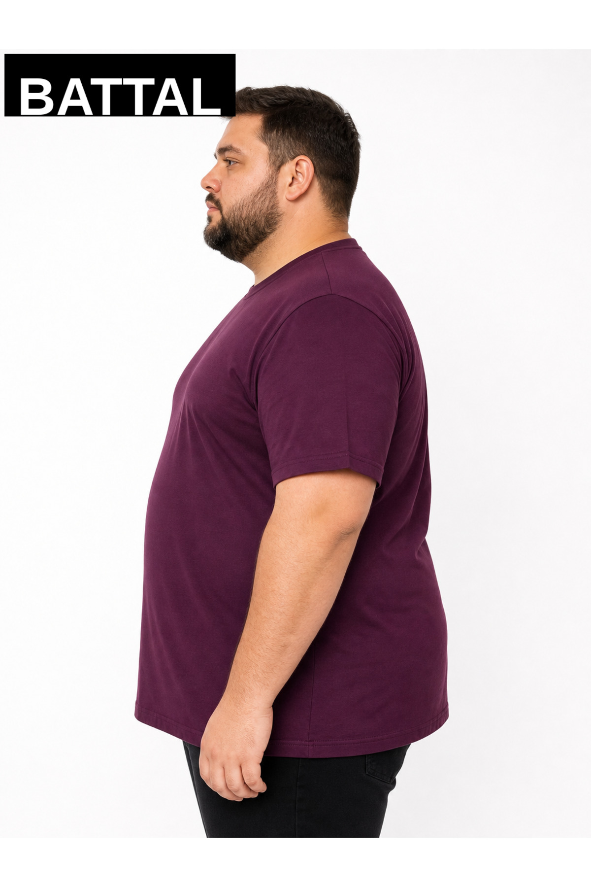 brz braazi Mürdüm Erkek Büyük Beden Pamuklu Likralı Bisiklet Yaka T-Shirt görsel 3