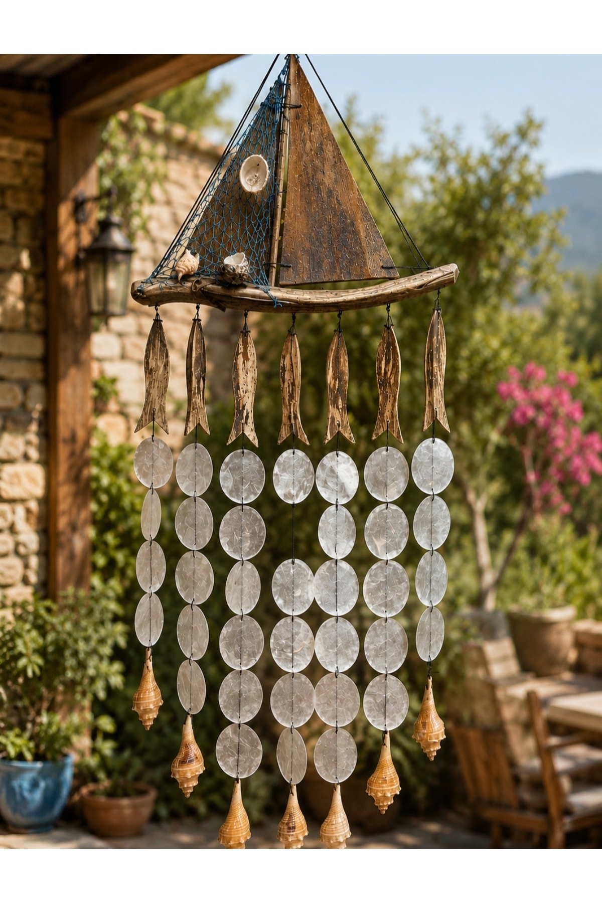 Oversized Handmade Sailing Wind Bell Seashell Decorative Garden Balcony Ornament 75x30 cm