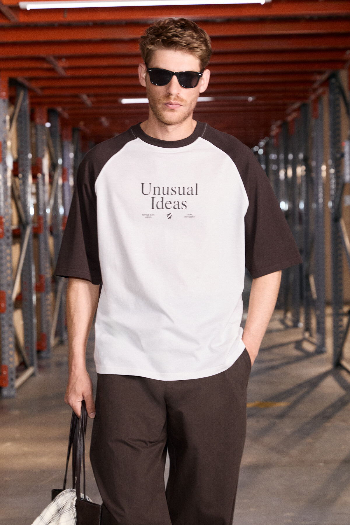 GRIMELANGE PIMBA Erkek %100 Organik Pamuklu Yakası Ve Kolları Kontrast Renkli Ekru/Kahverengi T-Shirt