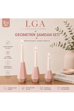 LGA COLLECTİONS EL YAPIMI GEOMETRİK ŞAMDAN MUMLUK SETİ 3 LÜ