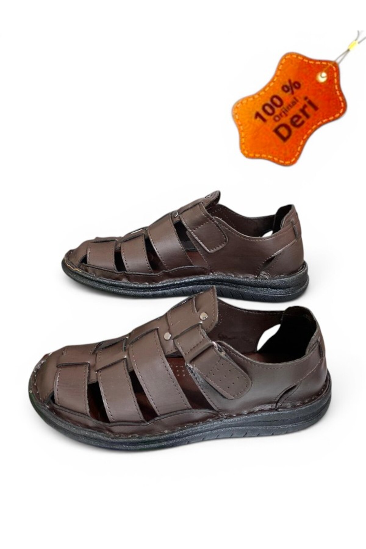 MAGIC SHOES Günlük Hakiki Deri Kahverengi Ortopedik Tabanlı Erkek Sandalet görsel 4