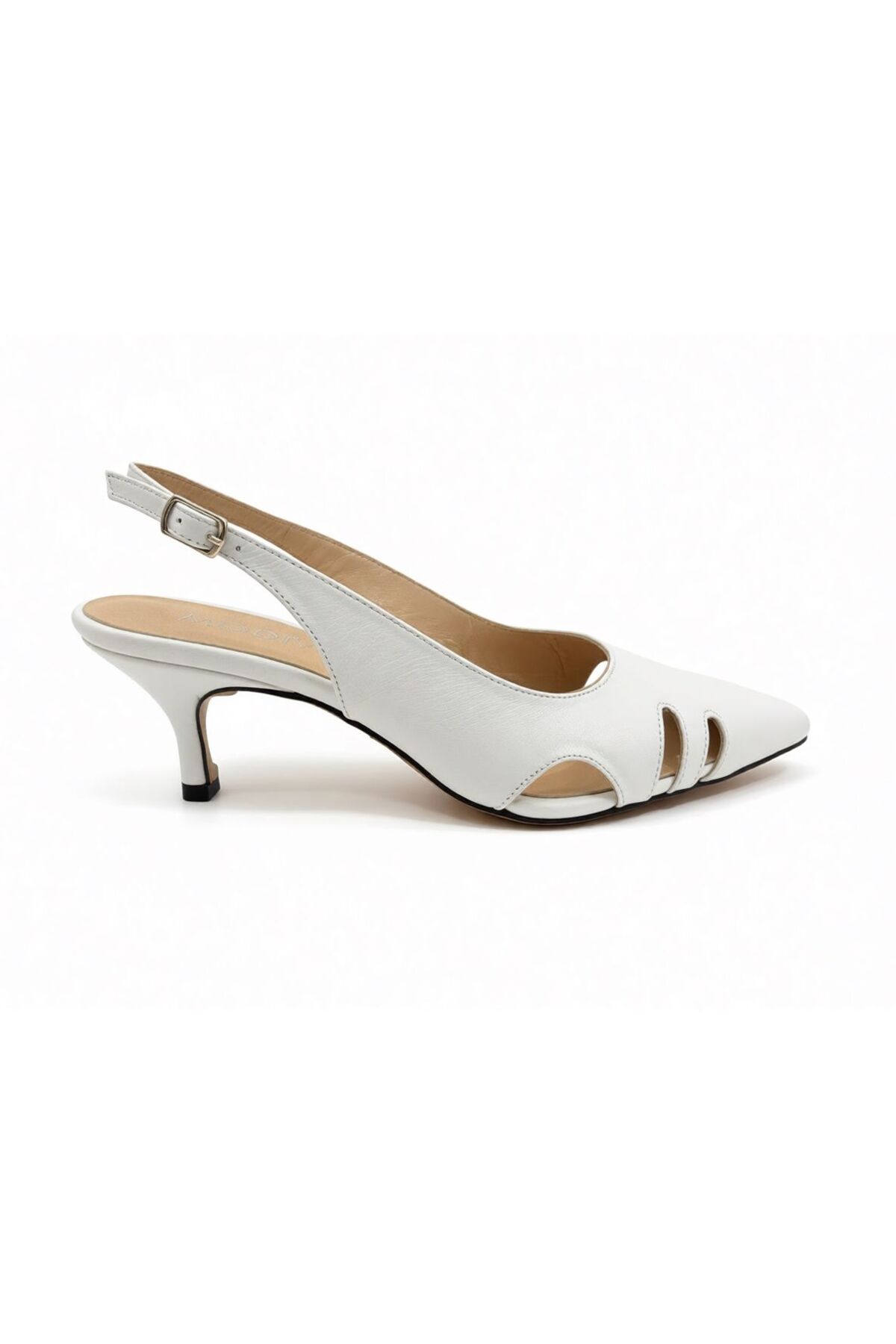 Liana Kadın Beyaz %100 Hakiki Deri Slingback 7 cm Topuklu Ayakkabı