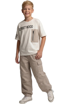 merrywise 10-13 Yaş Erkek Çocuk Takımı Street Mood Baskılı Cepli Tişört ve Ka...