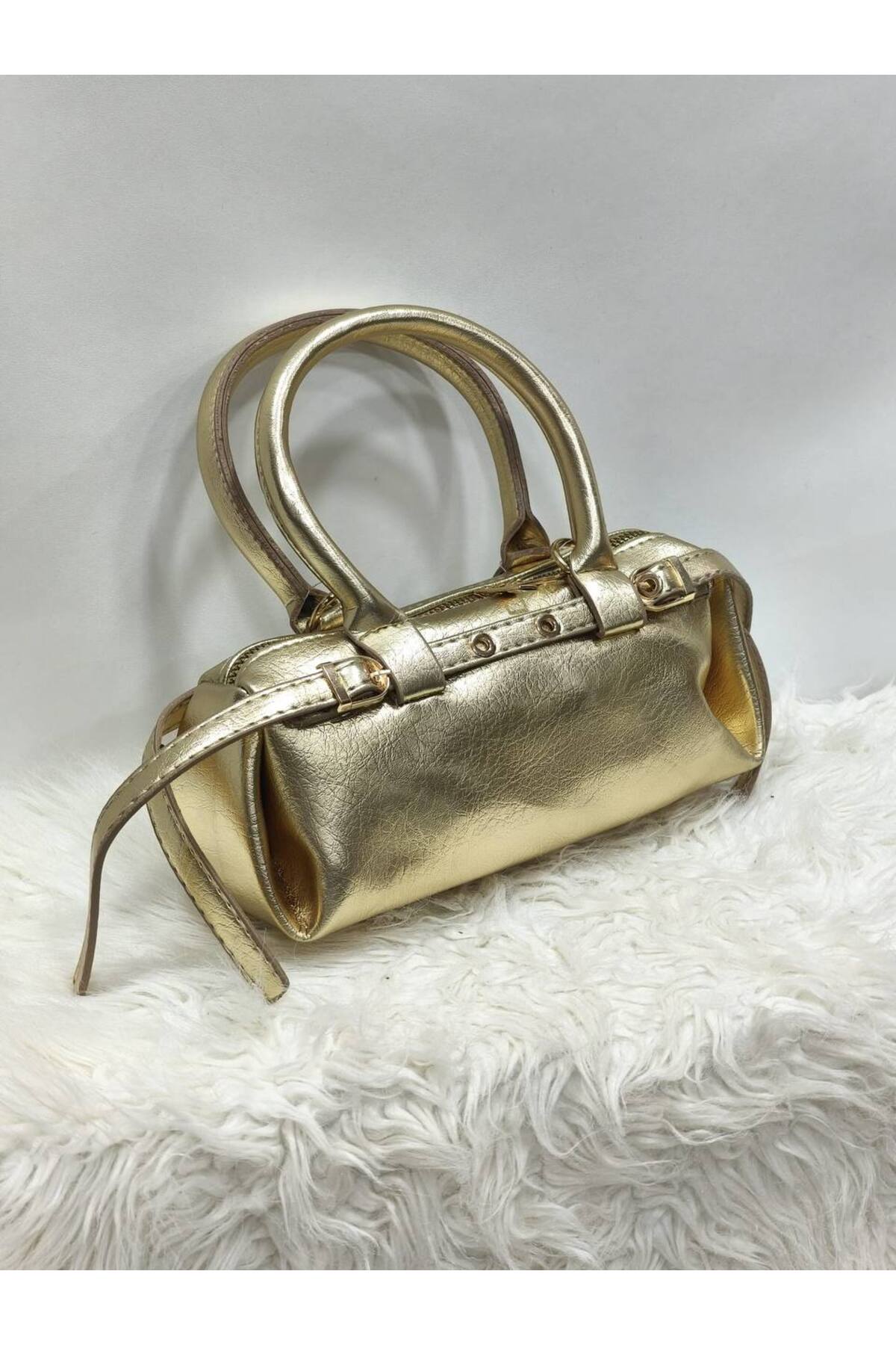 Women's Hand and Shoulder Bag with Long Cross Strap with Small Belt Detail (24cm*10cm)
