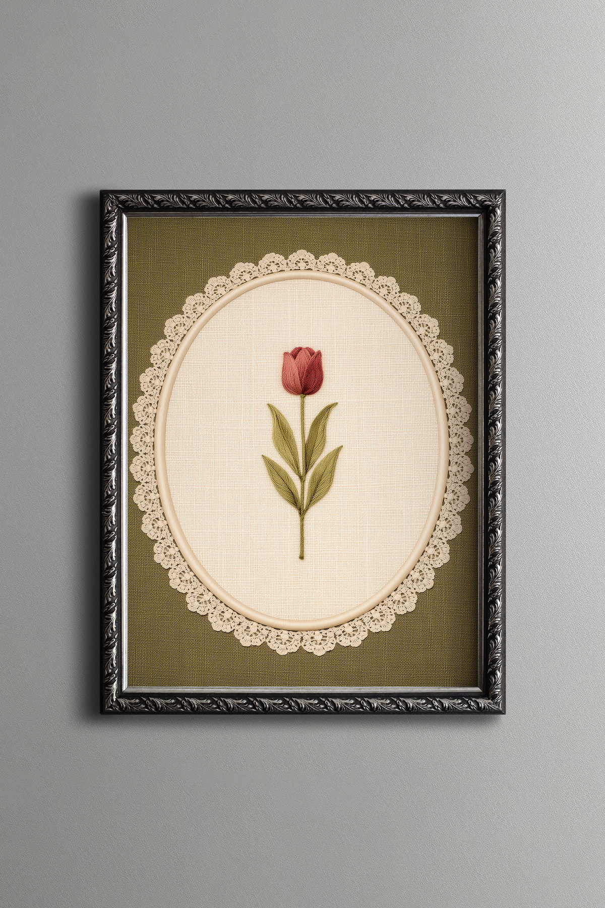 Embroidery Look Tulip Design - Vintage Pattern Frame - Slim Model