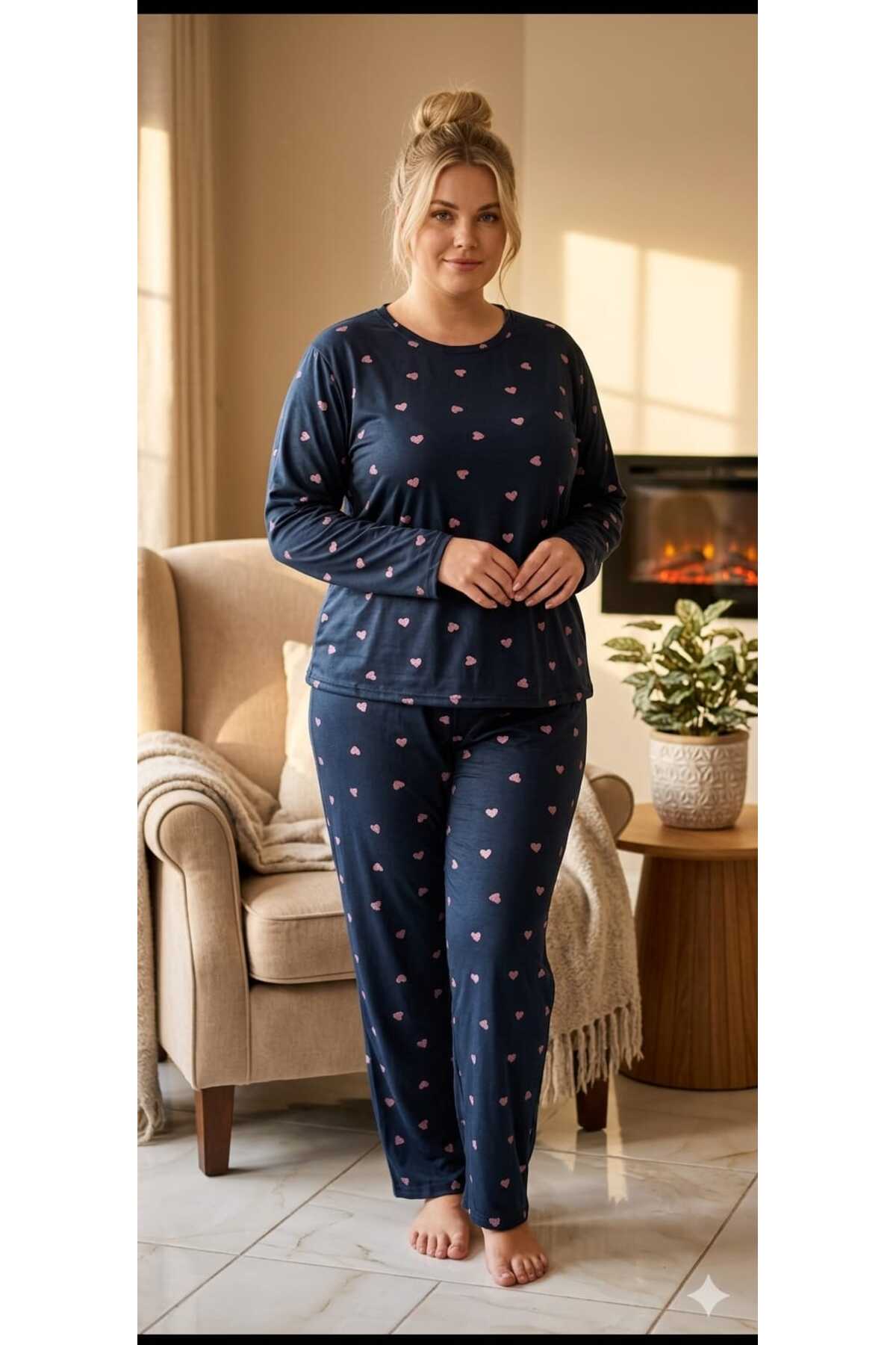 pijamacity Kadın Uzun Kollu Bisiklet Yaka Pijama Takımı