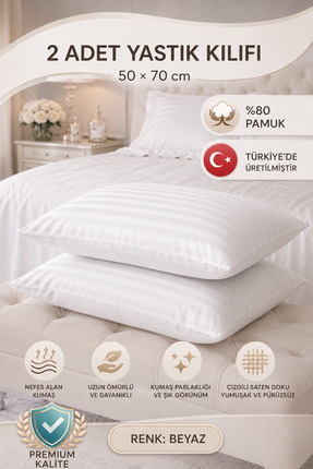 tekstilok Yastık kılıfı, pamuk-saten, beyaz, 2'li set