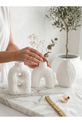 LALEZEN HOME Dokulu 3lü Beton Vazo Set