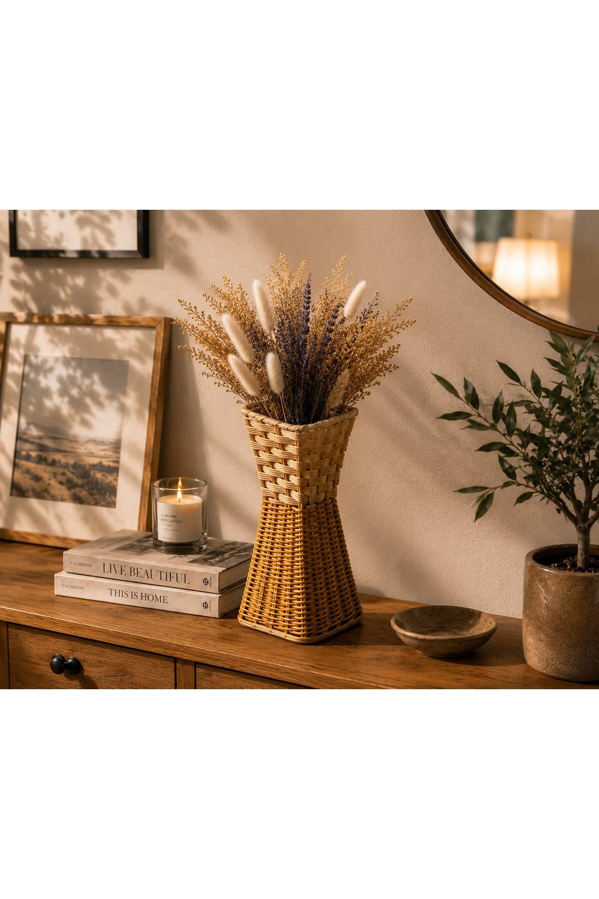 s elsa home Doğal Rattan Hasır Dekoratif Vazo - Dekoratif Obje-Üçgen ...