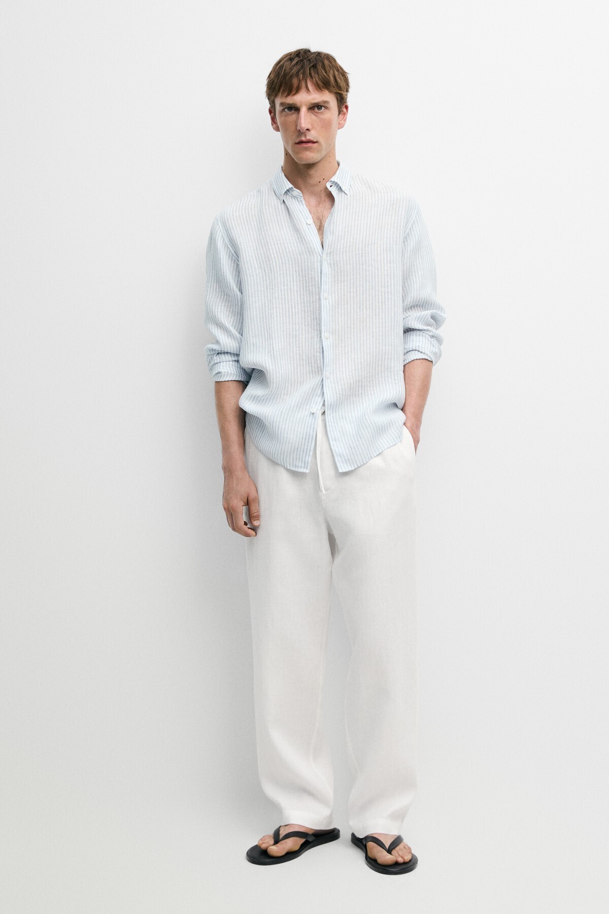 پیراهن راه راه سایز معمولی، جنس ۱۰۰٪ کتان ماسیمو دوتی پیراهن Massimo Dutti