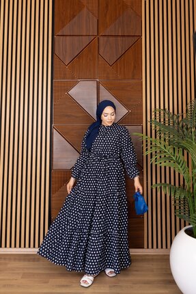 Dayfabric Puantiyeli Yazlık Mango Elbise | Lacivert