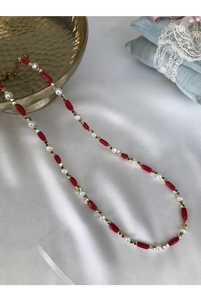 Livza Accessory Mercan ,İnci ve 14k altın kaplama aparatlarla uyumlu kolye