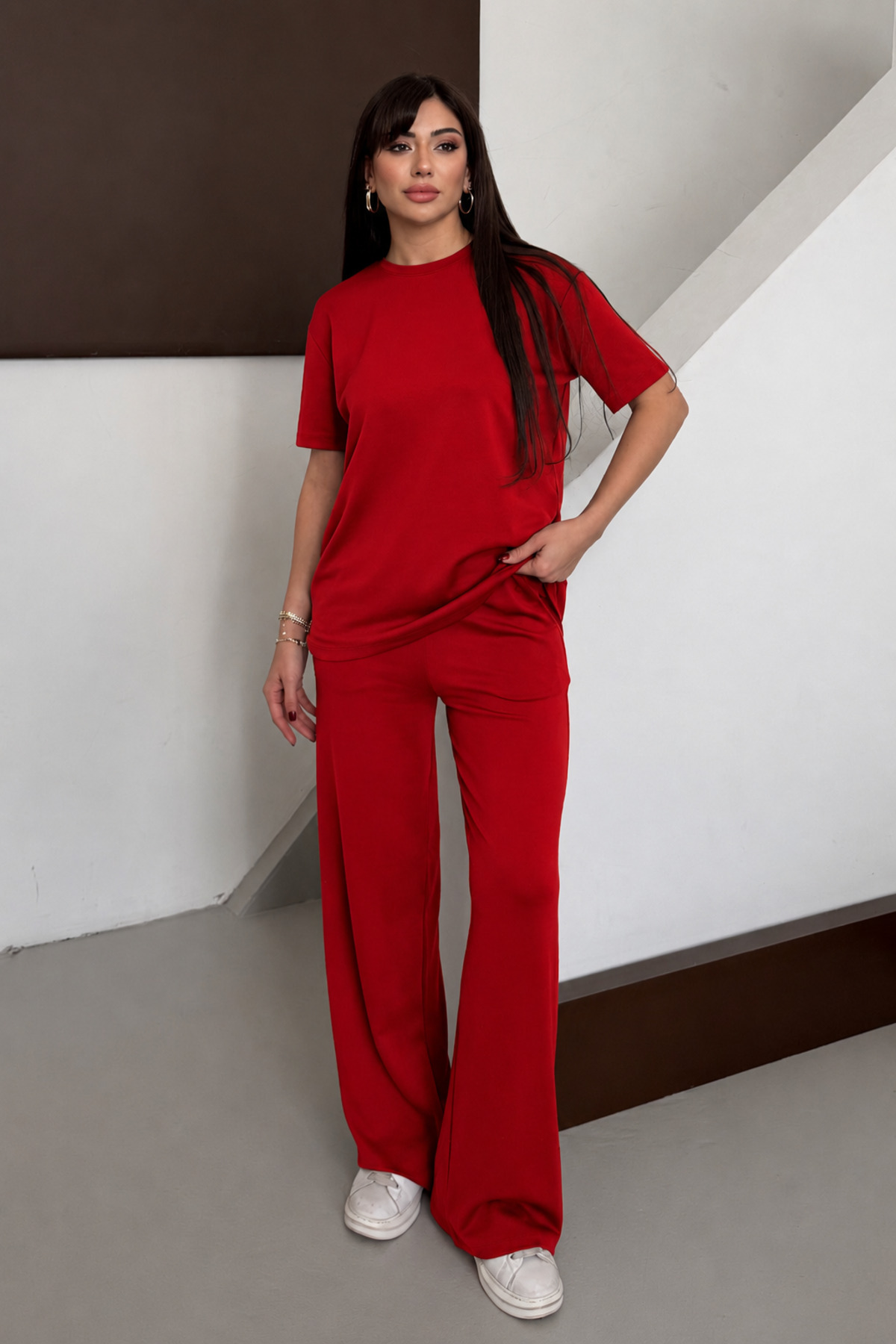 Women's Modal Fabric Short Sleeve Tracksuit Red 1098