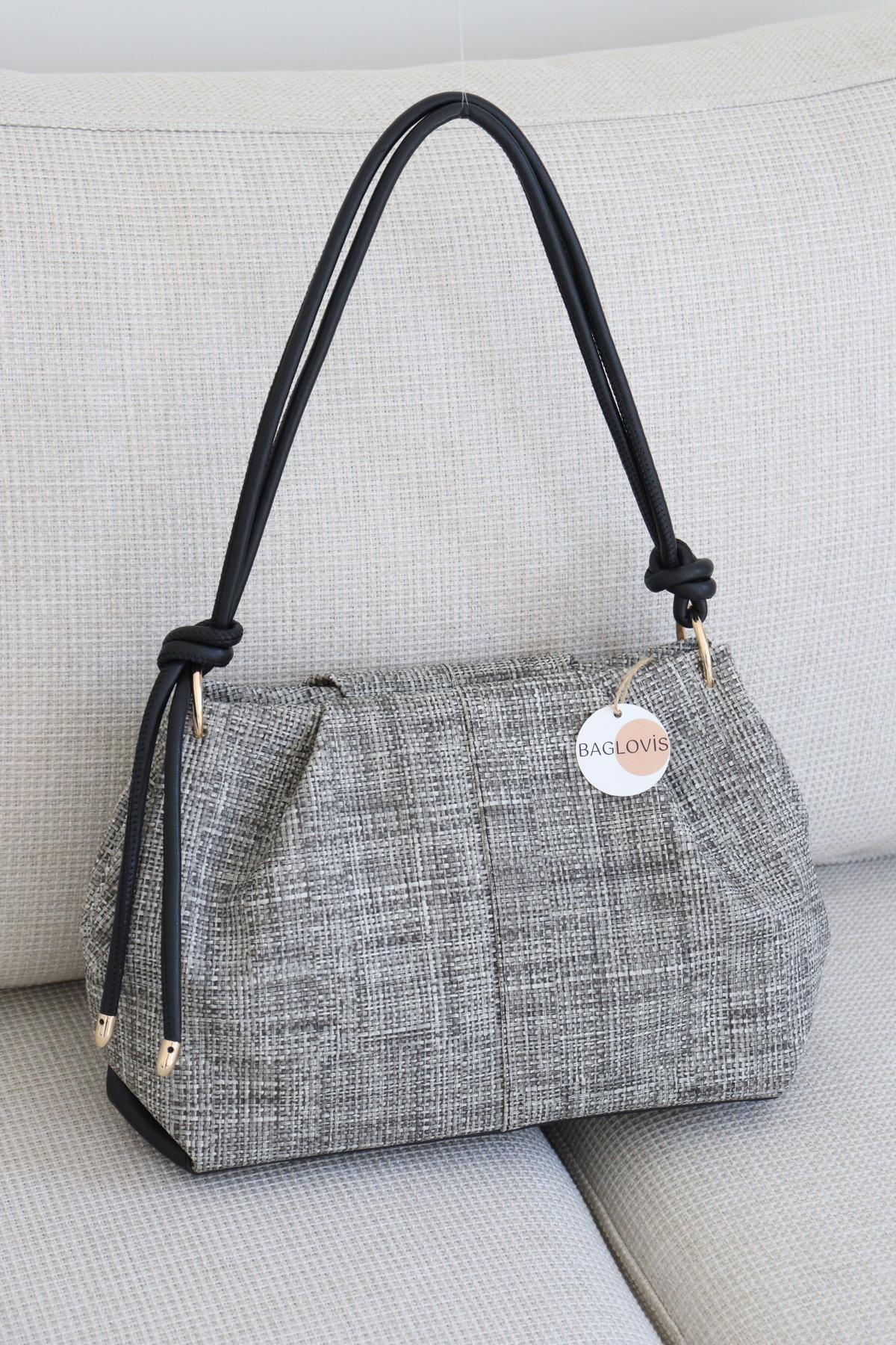Women's Medium Faux Leather Zipper Shoulder Bag with Strap Knot Detail EN35 BOY20