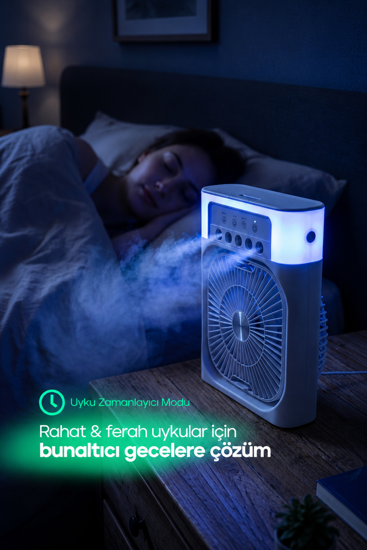 3in1 Masaüstü Fan 3 kademeli Ferah Nemlendirici Buharlı Rgb Aydınlatmalı Vantilatör