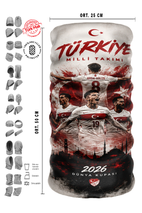 e-Taktik 2026 Dünya Kupası - Türkiye Milli Takımı Boyunluk Bandana Maske - He...