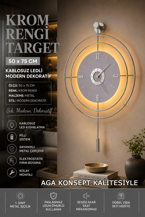 AGA KONSEPT LED'li GÜMÜŞ Hedef Kristal Nano ABS (BÜYÜK BOY 50 X 75 Cm), Moder...