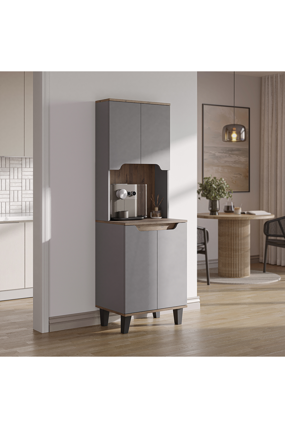 Laurel Coffee Corner, Multipurpose Cabinet, 4-Door Pantry Cabinet, Kitchen Cabinet 60 cm
