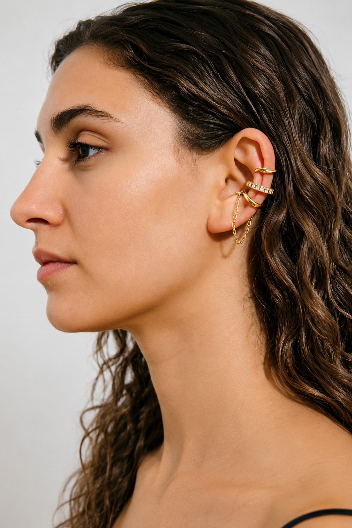 The Collection 3'lü Deliksiz Zirkon Taşlı Kadın Ear Cuff Kıkırdak Küpe Set görsel 3