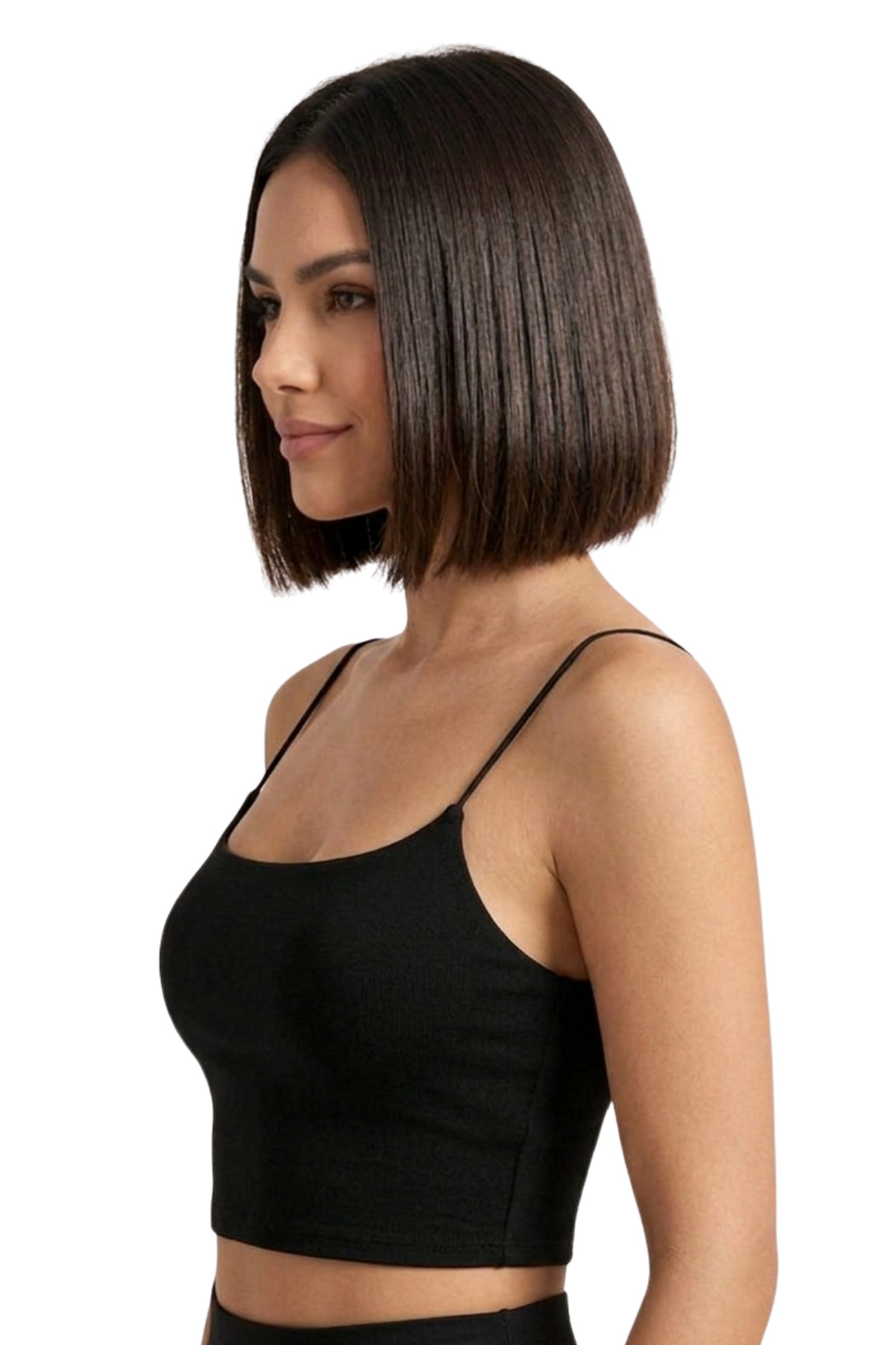 mrm pro Kadın Siyah İp Askılı Crop Atlet Esnek Fit Nakışlı Crop Top Büstiyer Ön Kısım Çift görsel 3