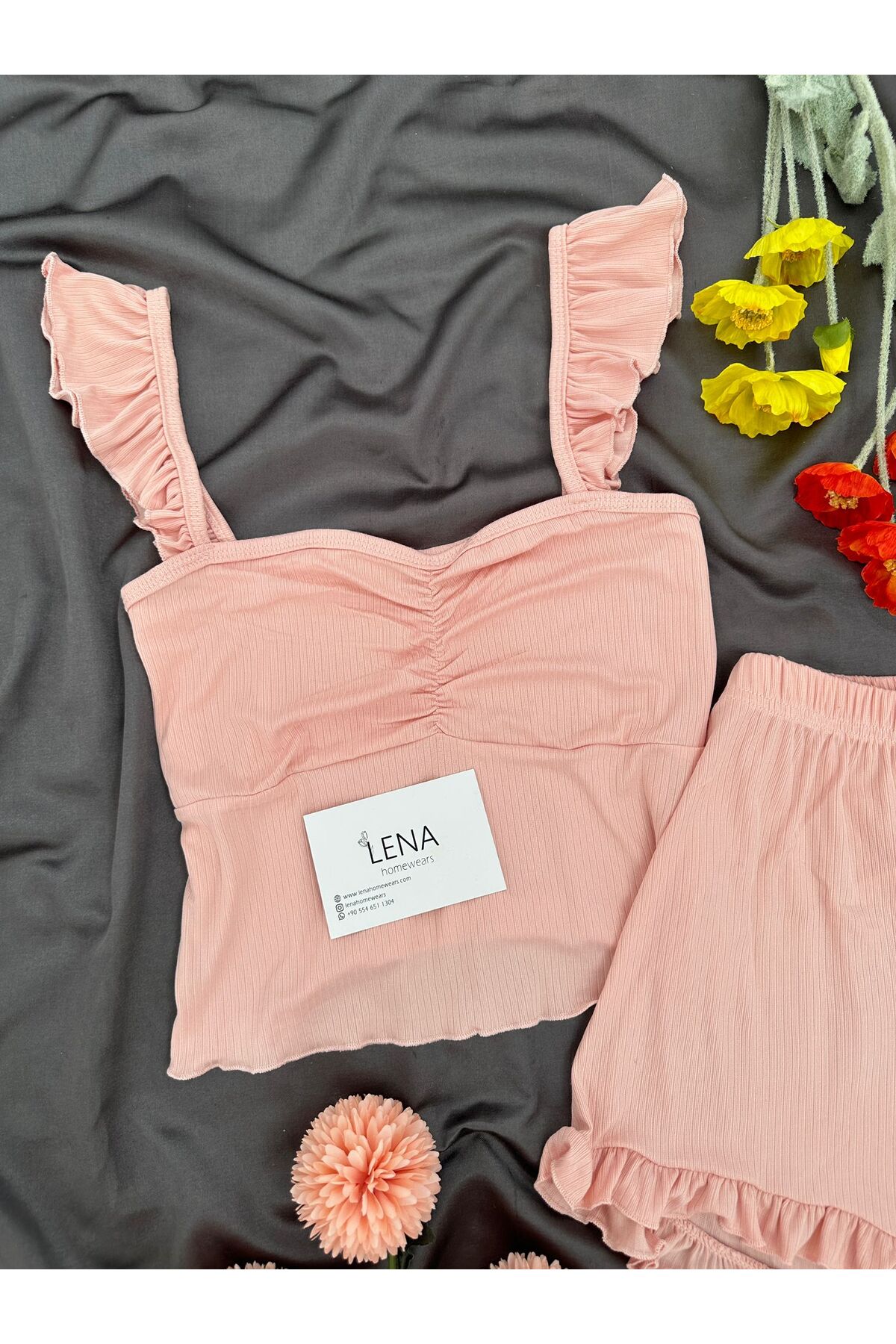 Lena Homewears Kadın Milas Şortlu Yazlık Pijama Takımı görsel 4