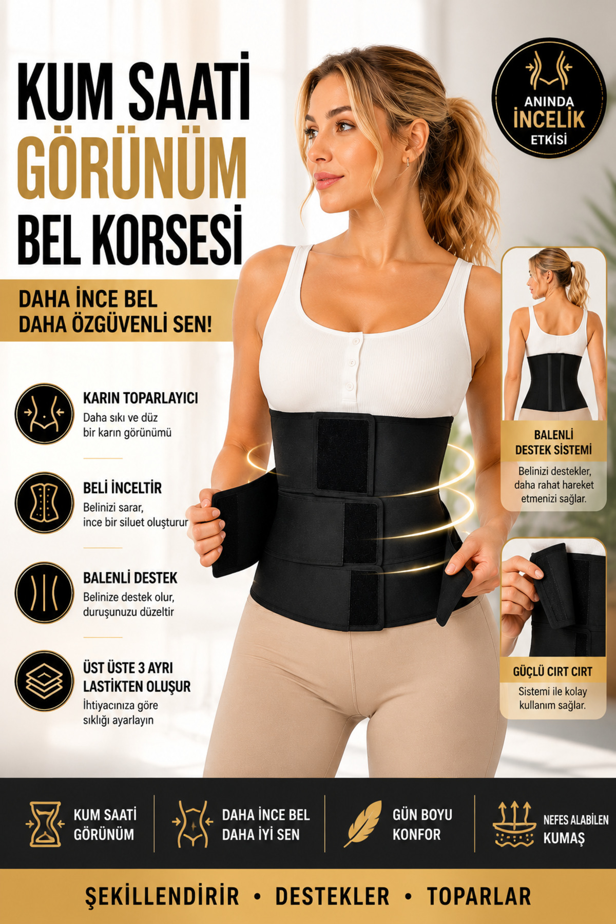 Hourglass Look 3 Band Waist Corset Supportive Corset with Belly Wrap Underwire