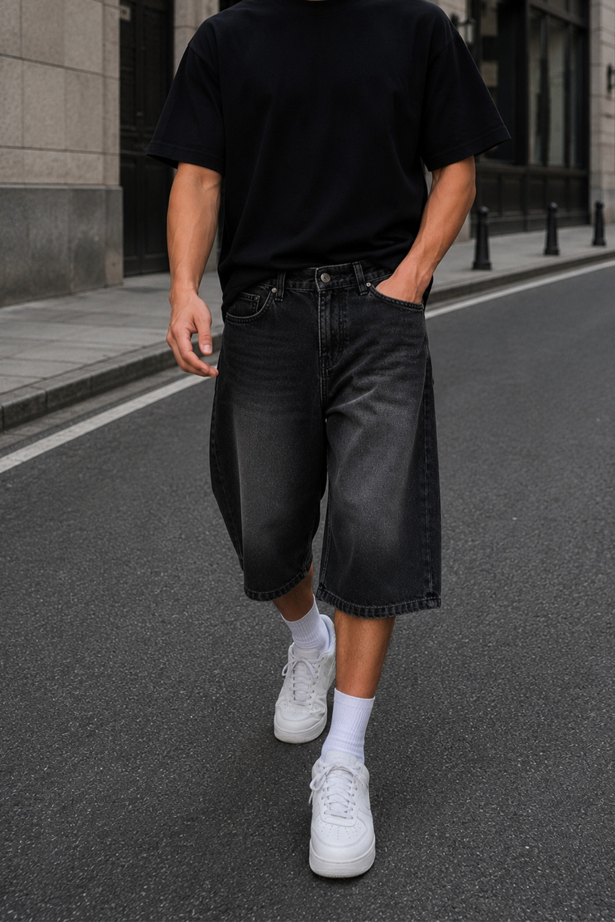 GRİİ WEAR Urban Fit Denim Capri Shorts