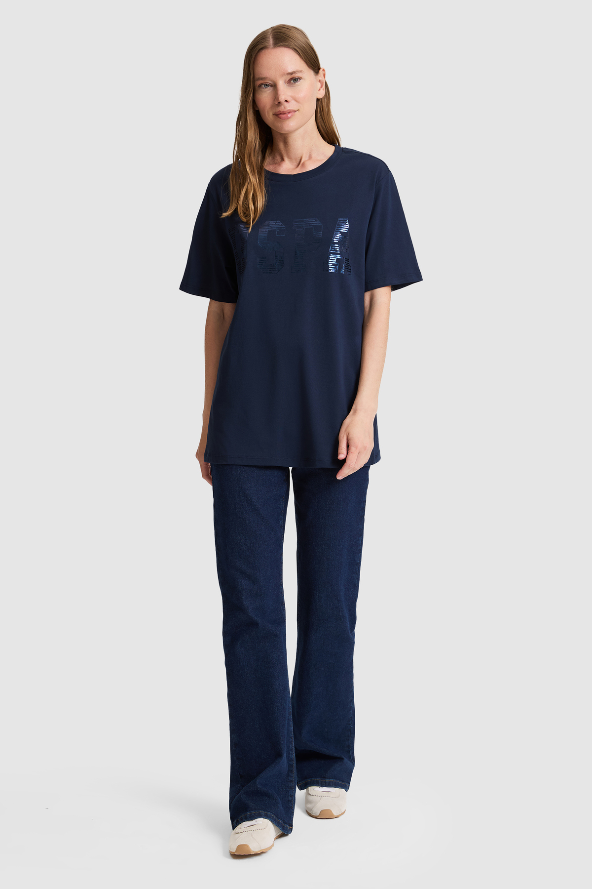 U.S. Polo Assn.  Kadın Lacivert Bisiklet Yaka Basic Tişört 50321690-VR033 - Görsel 4