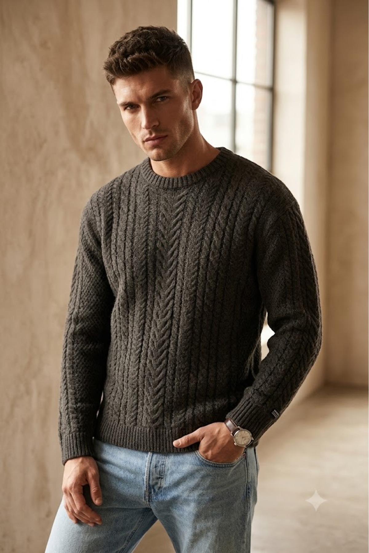 ژاکت بافتنی یقه گرد مردانه طرح دار سرمه ای Battery Crewneck لیوایز پلیور Levi's