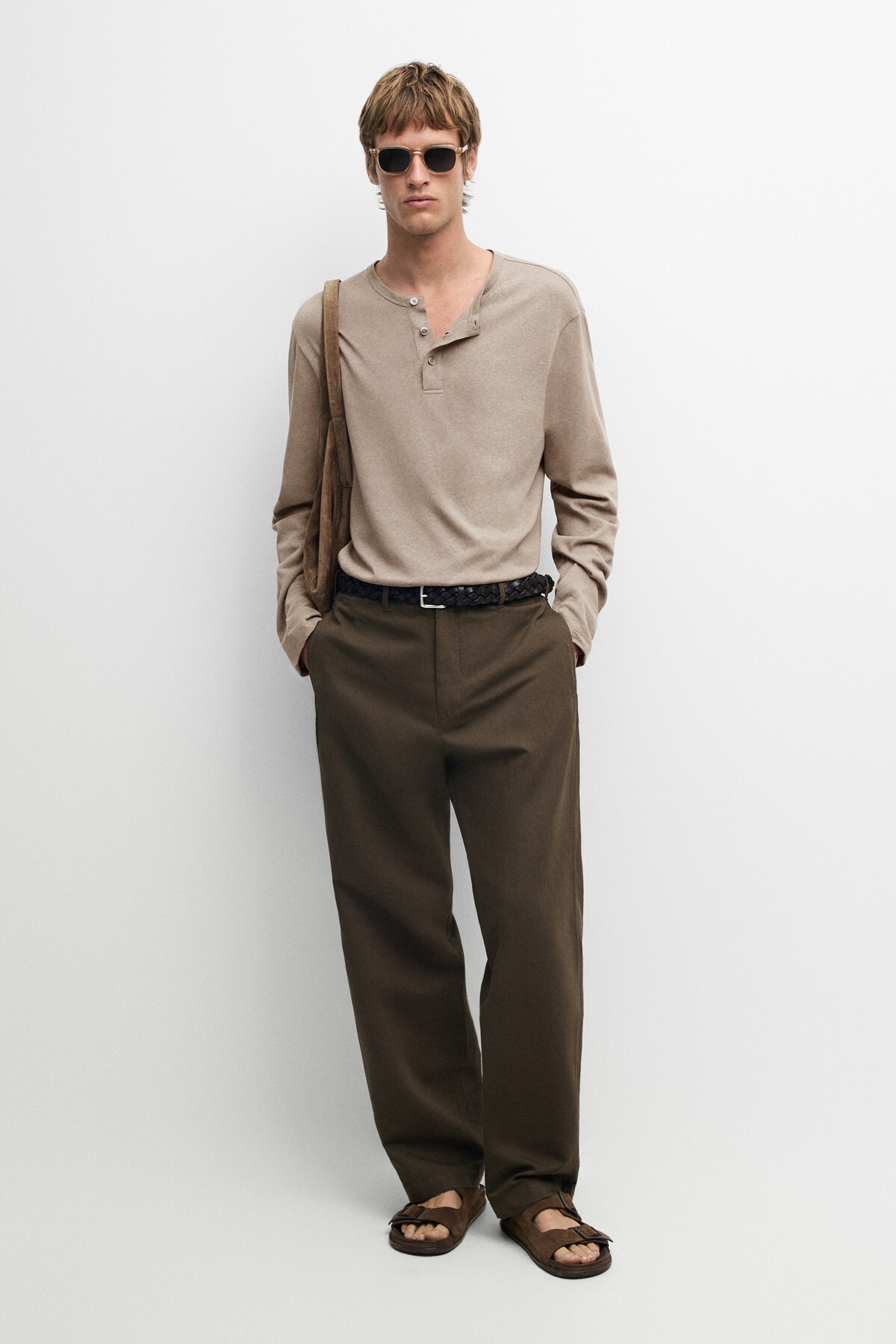 Keten ve pamuklu straight fit pantolon