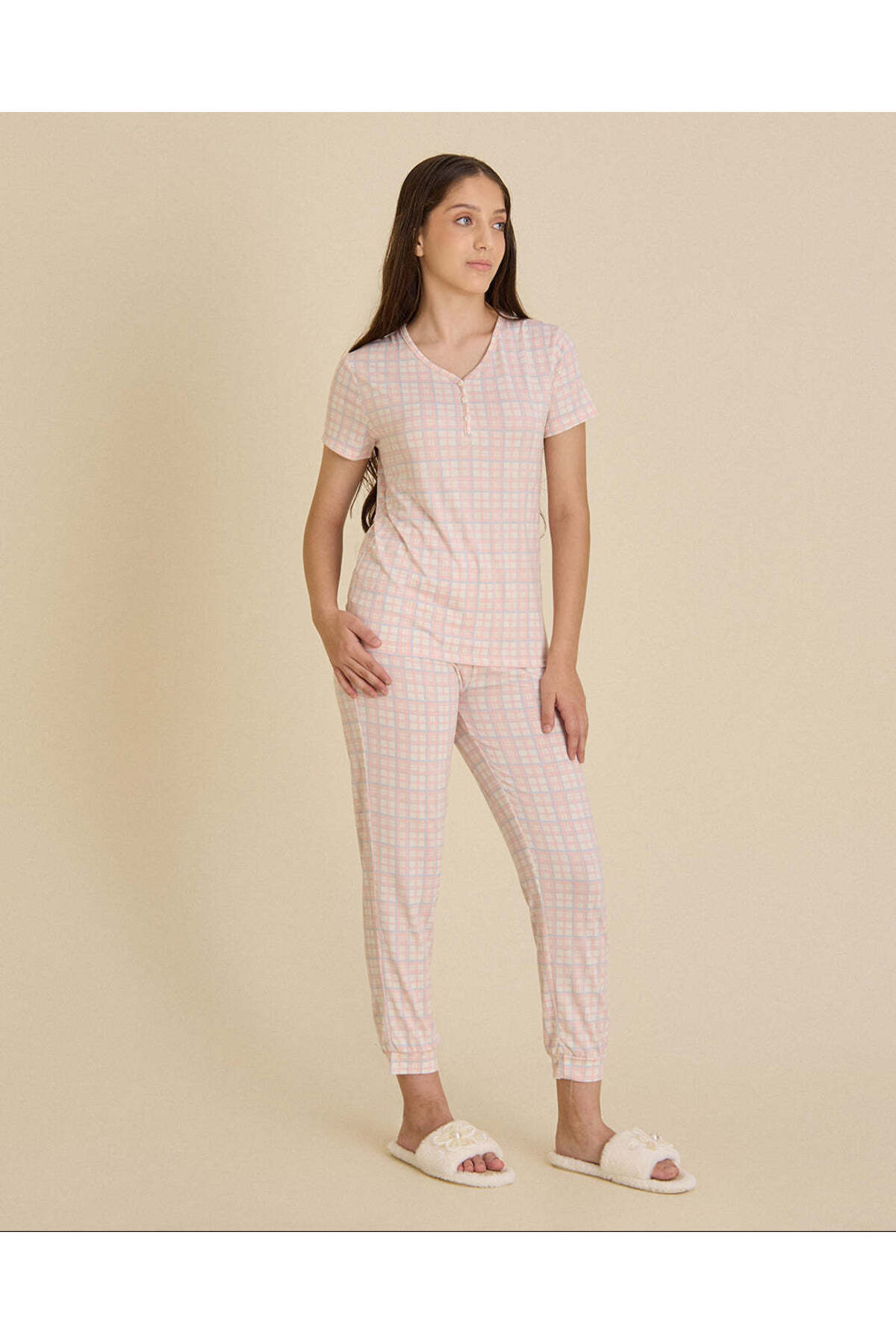 REDTAG Senior Girls Pink Front Placket Pajama Set
