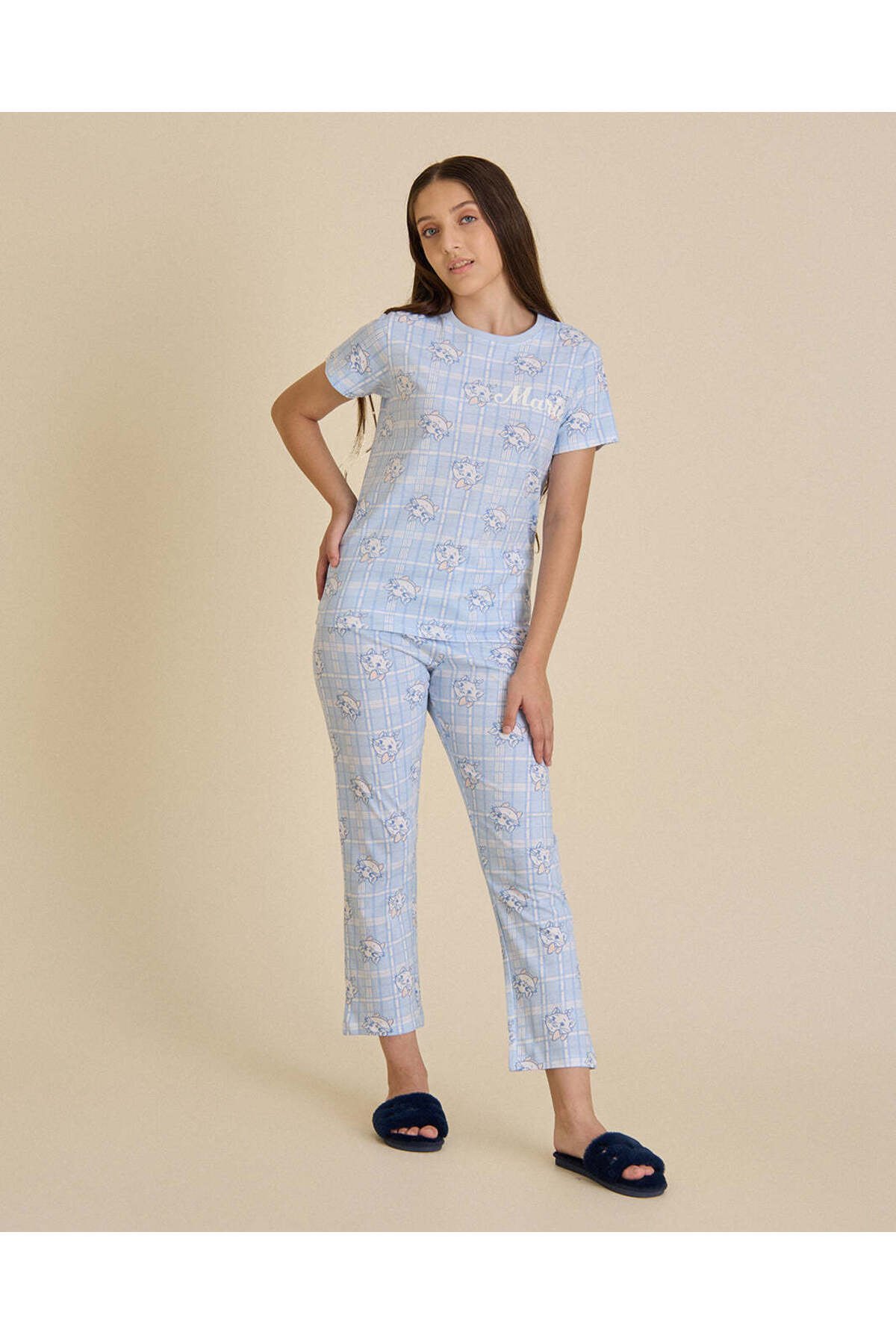 REDTAG Senior Girls Blue Printed Pajama Set