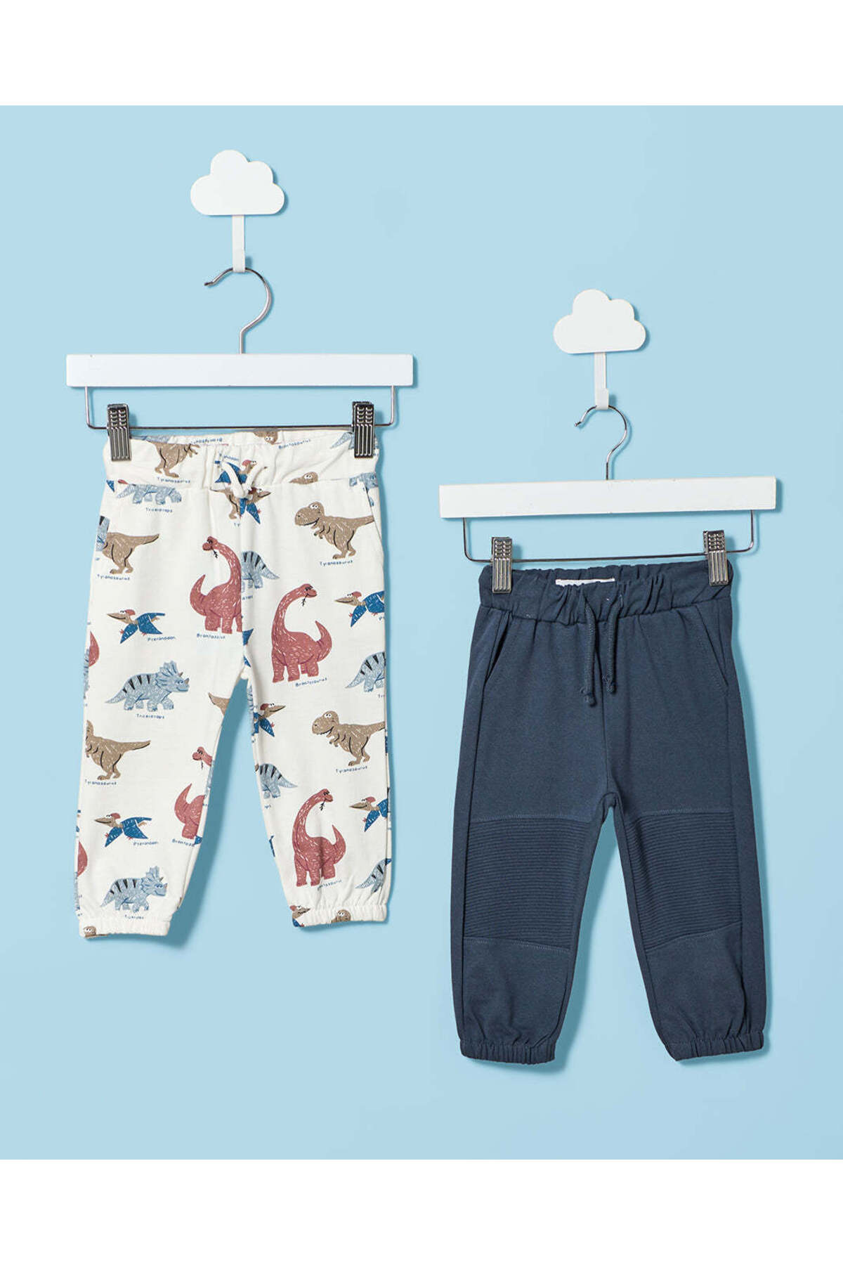 REDTAG Infant Boy Ivory And Navy Dino Printed Active Pants Pack of 2