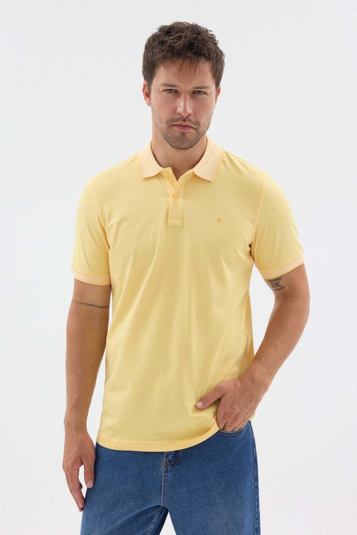 İmza Yellow Polo Collar Pique Short Sleeve Slim Fit 100% Cotton T-Shirt 1011260171