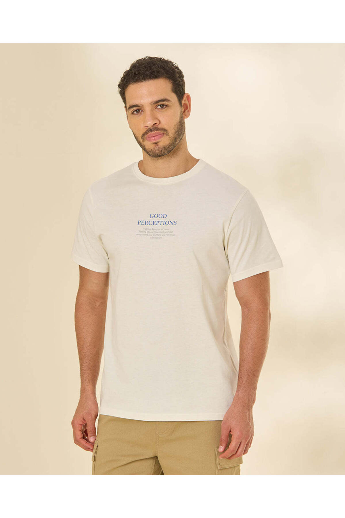 REDTAG Men Cream Graphic T-Shirt