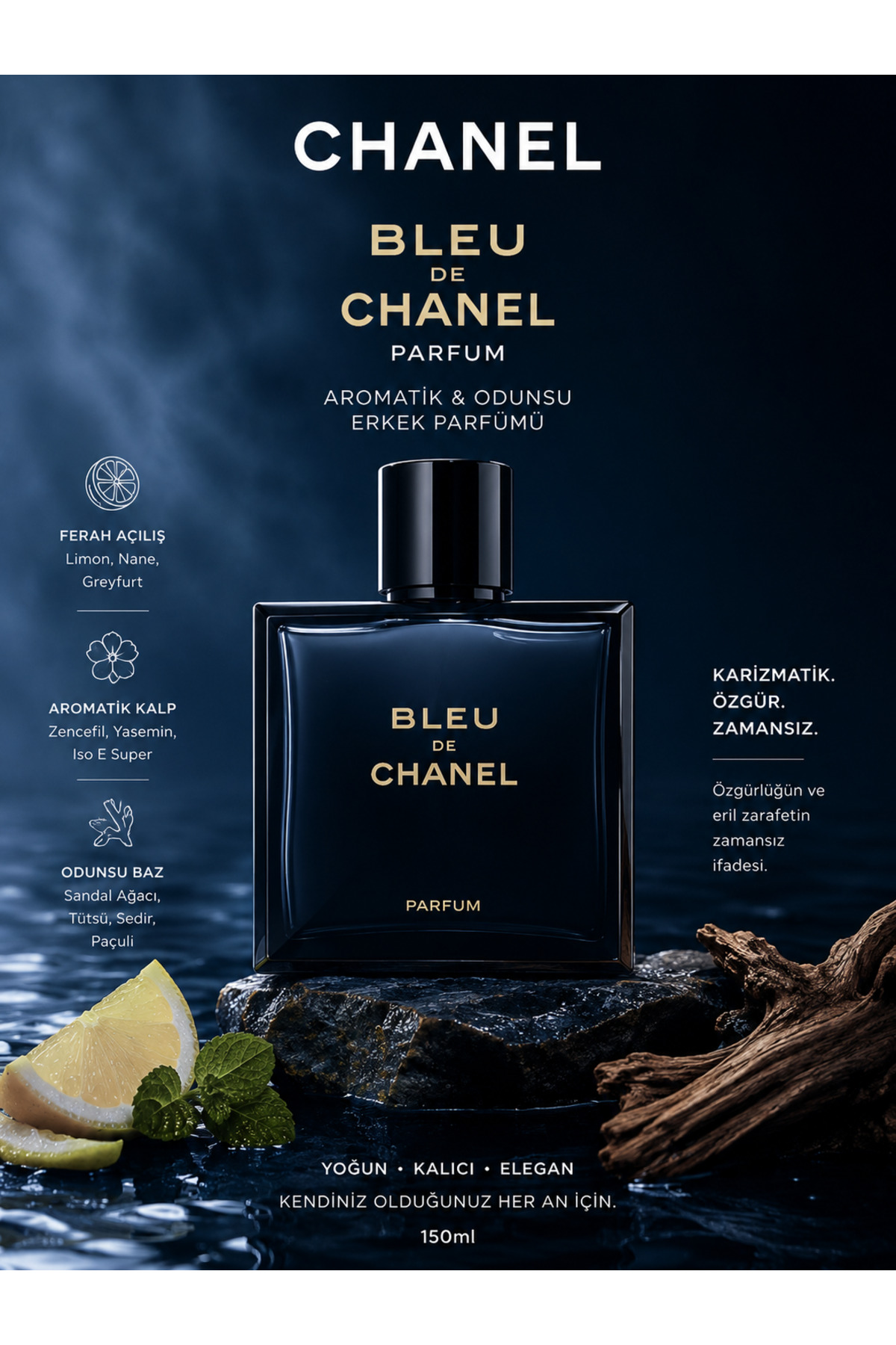 BLEU DE CHANEL Eau de Parfum 男性用 Chanel Bleu de 150 ML - Eau de Parfum Erkek Parfümü, Aromatik