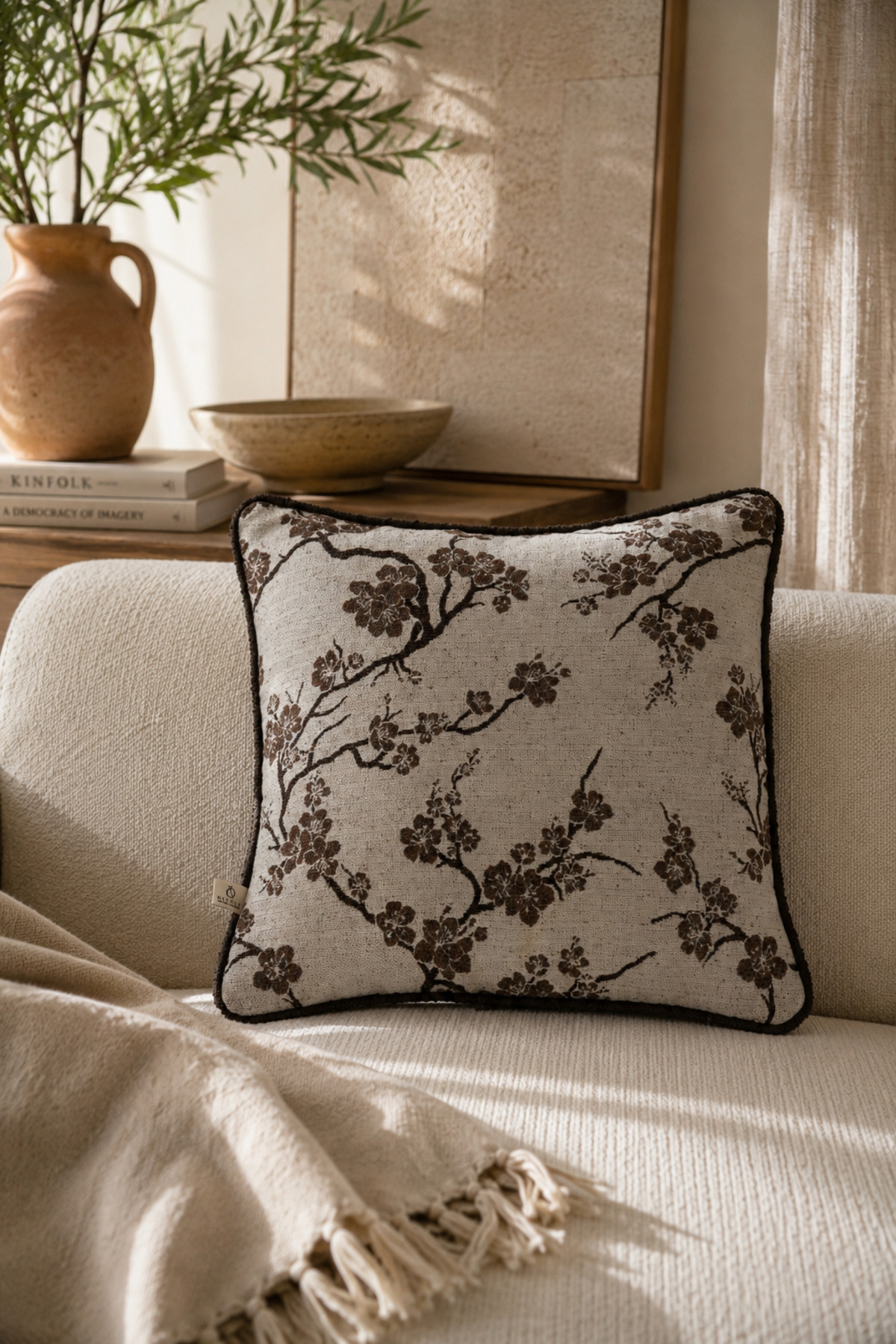 SAKURA BROWN THROW PILLOW CASE (45X45)