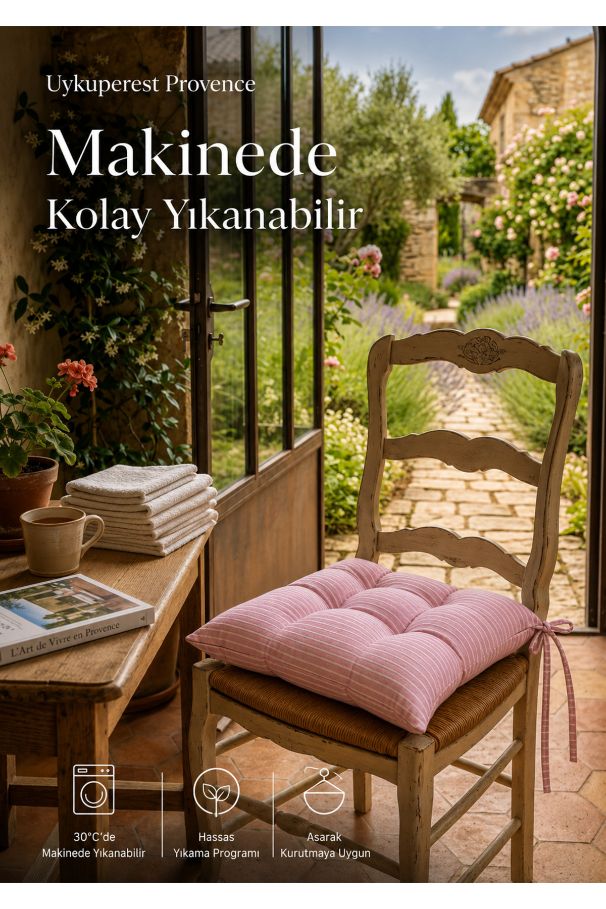 Pastello Pofidik Sandalye Minderi 40x40 Bağcıklı 4 Puntolu Silikon Dolgulu Pamuk Bahçe Balkon Tekli detay
