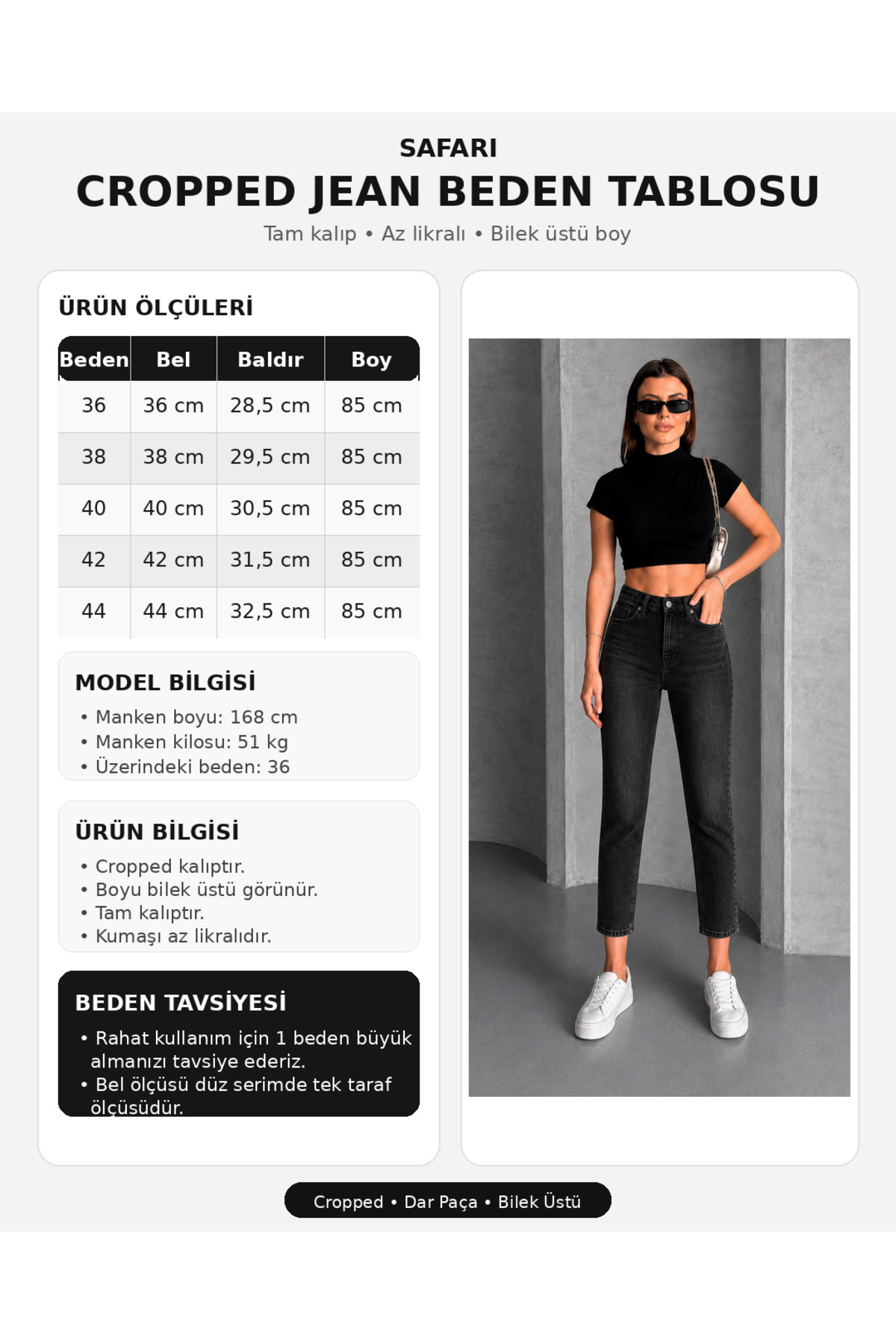 Safari Kadın Yüksek Bel Cropped Kalıp Dar Paça Jean Pantolon görsel 2