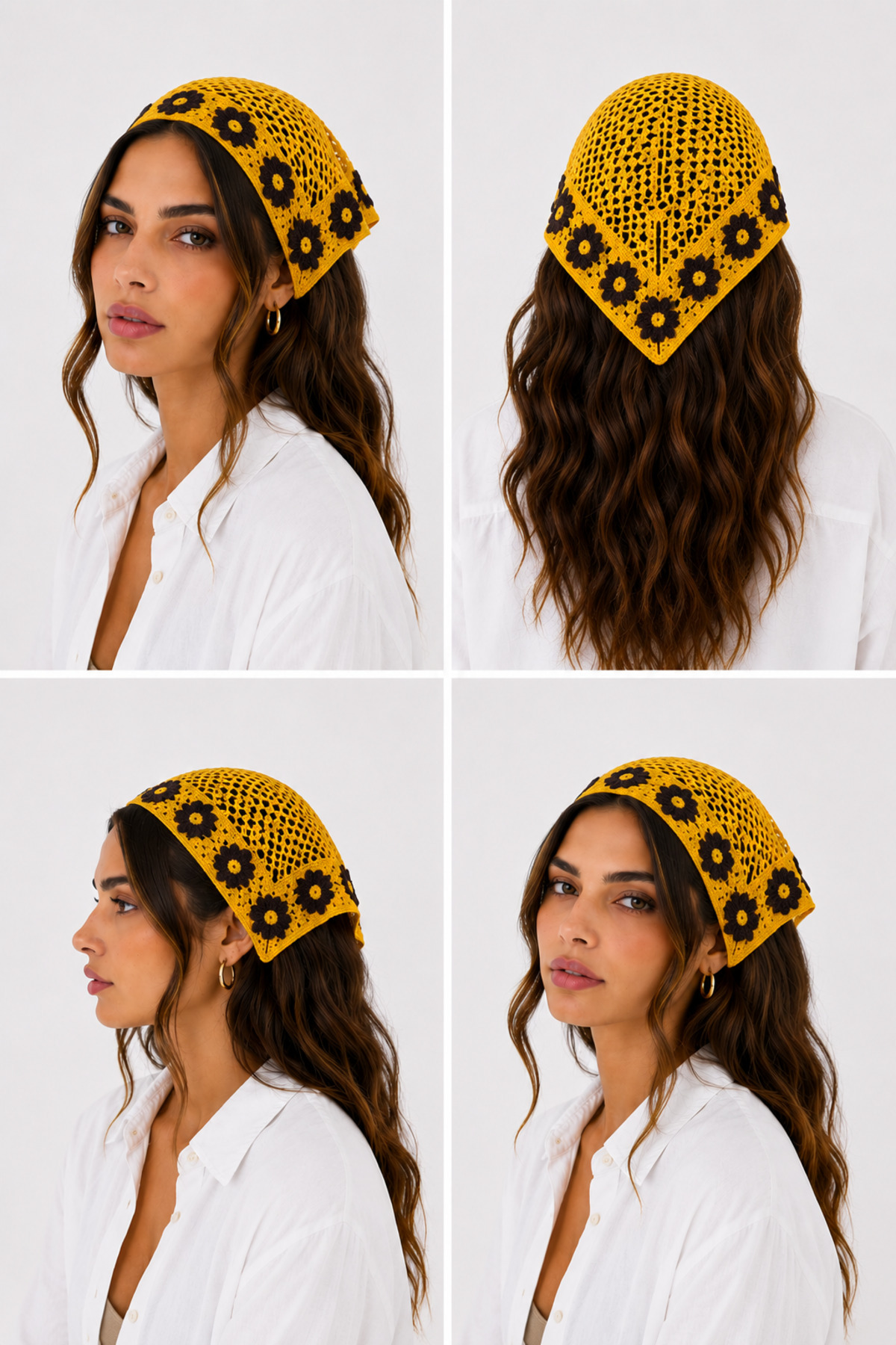 Kadın Örgü Bandana Çiçek Motifli Yazlık Bohem Saç Bandanası 17