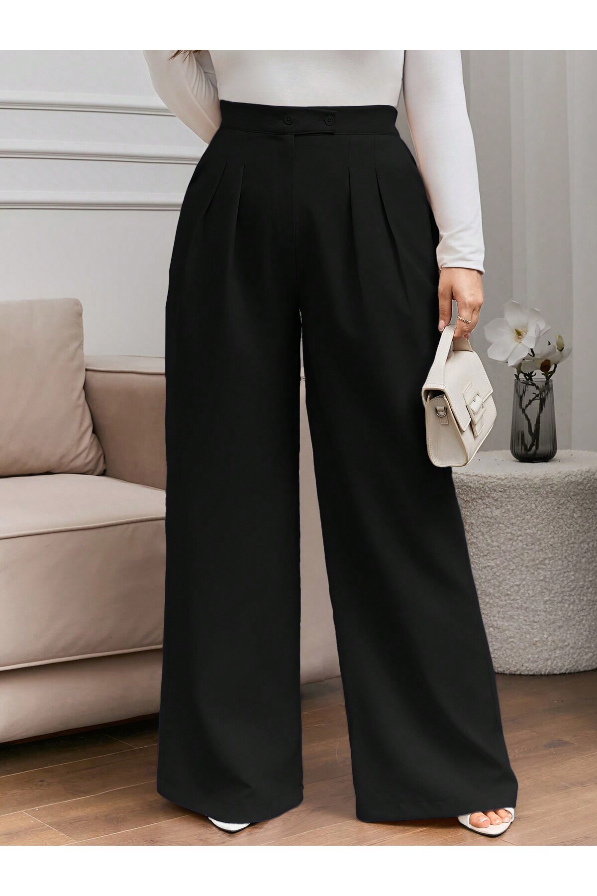 tuzu moda BÜYÜK BEDEN PANTOLON ÇİFT PİLE BÜYÜK BEDEN KADIN PANTOLONU görsel 3