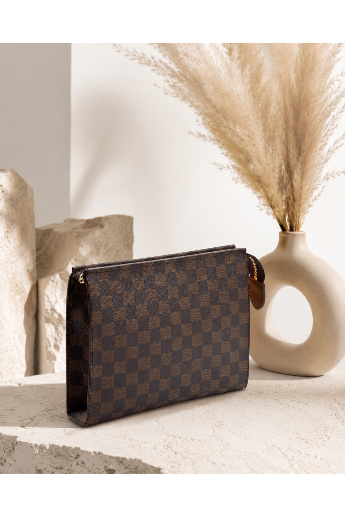 DİAMOND OUTLET Erkek Kare Desenli El Portföy Çantası Fermuarlı Büyük Boy Evrak Tablet Organizer Clutch Çanta görsel 3