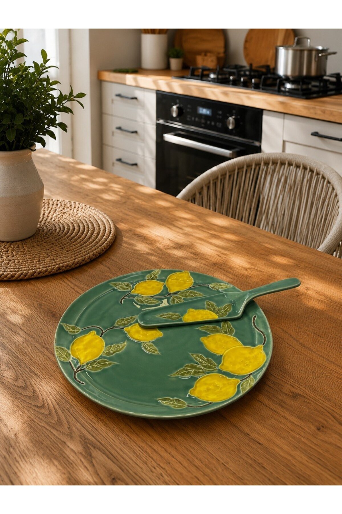 Twinkle Amalfi Garden Limon Desenli Düz Ayaksız Pasta Tabağı Yeşil