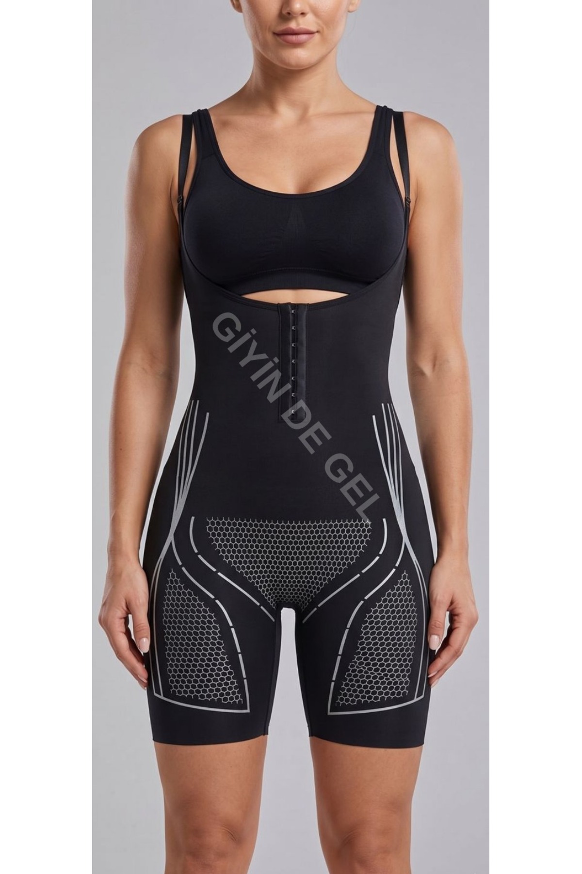 giyindegel Kadın Bel Görünüm Korse Body Sütyensiz Agraflı Uzun Paçalı Kalça Toparlayıcı Fashion İç Giyim Bej görsel 4