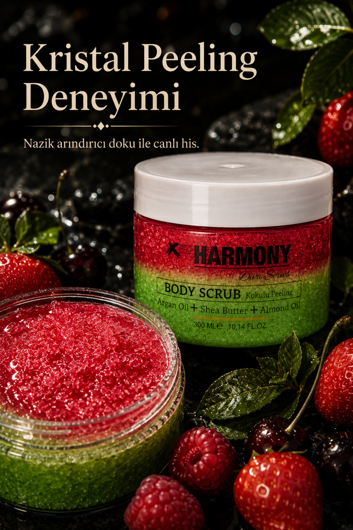 Forest Fruit Body Scrub 300 ml | Shea Butter + Argan Oil + Almond Oil İçeren Vücut Peelingi — PH-BS-FF-300 — تصویر 3 از 8