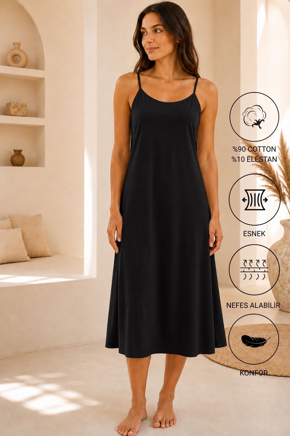 Altınay Kadın Düz İp Askılı Kombinezon - %90 Cotton