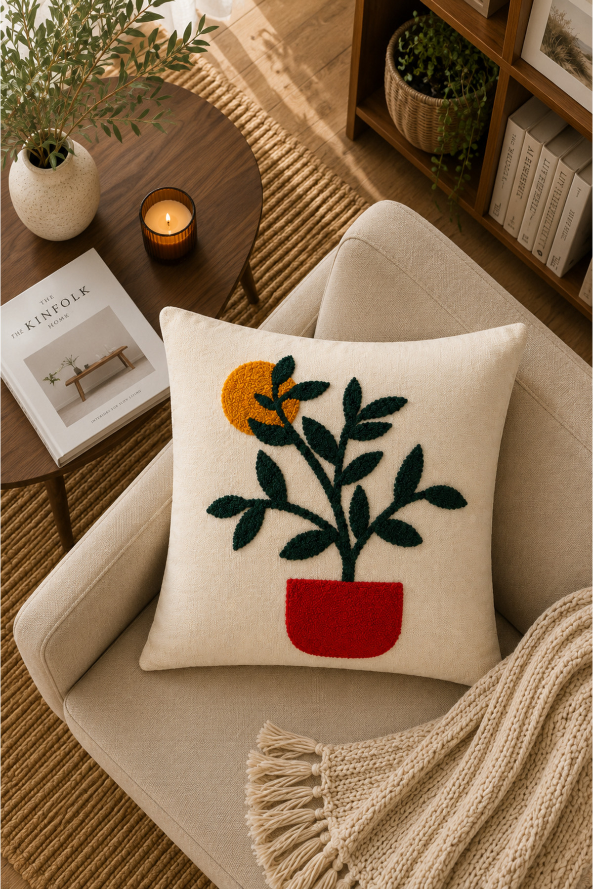 Dekoratif Punch Kırlent Kılıfı Keten Kumaş Gizli Fermuarlı 43x43