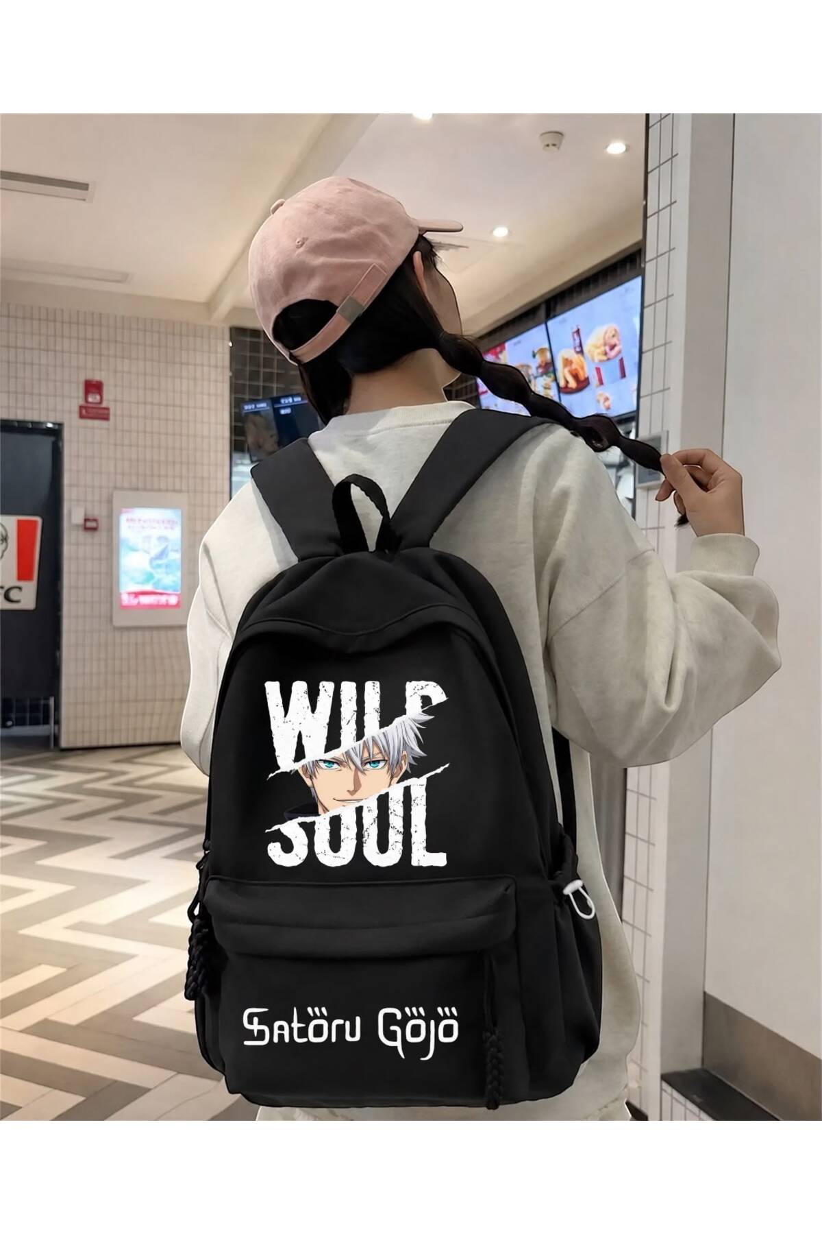 Minga London Siyah Wıld Soul Satoru Gojo Baskılı Okul,Dershane,Kurs Sırt Çantası